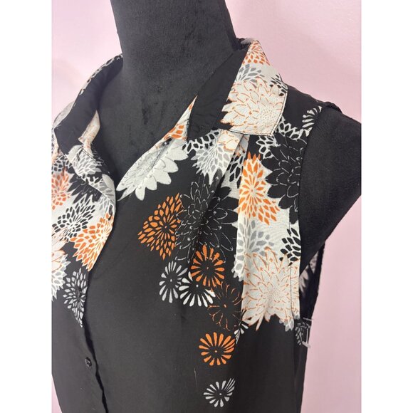 H&M BLACK ORANGE SHEER FLORAL 100% POLYESTER SLEEVELESS SHIRT TANK BLOUSE TOP 8 - Picture 3 of 12
